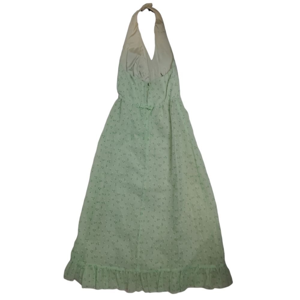 VINTAGE 70s sage‎ green tiny floral hippie boho ruffle halter maxi dress XS - Picture 3 of 12